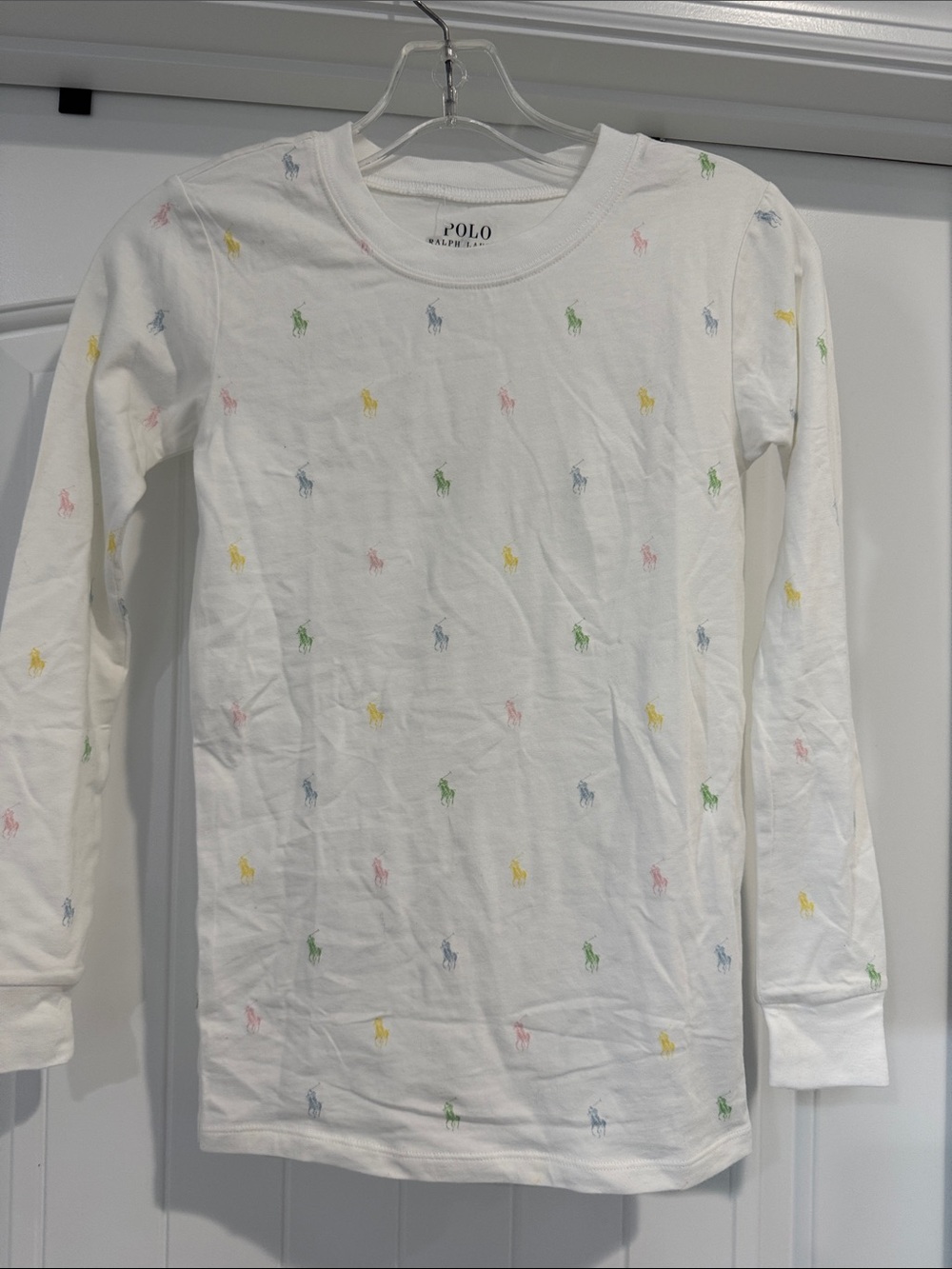 Polo by Ralph Lauren White Long-Sleeve Tee with Pastel Pony Embroidery